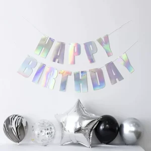 Big Font Happy Birthday Iridescent Bunting