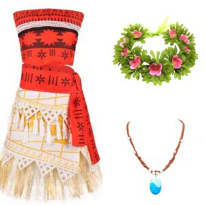 Adult Moana Princess Costume Set Dress with Necklace and Flower Headband